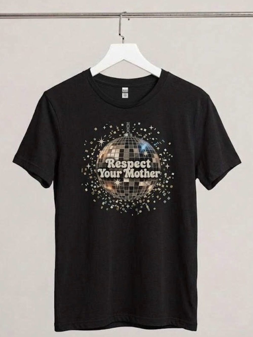Respect Your Mother Disco Ball Graphic Tee Retro Black T-shirt